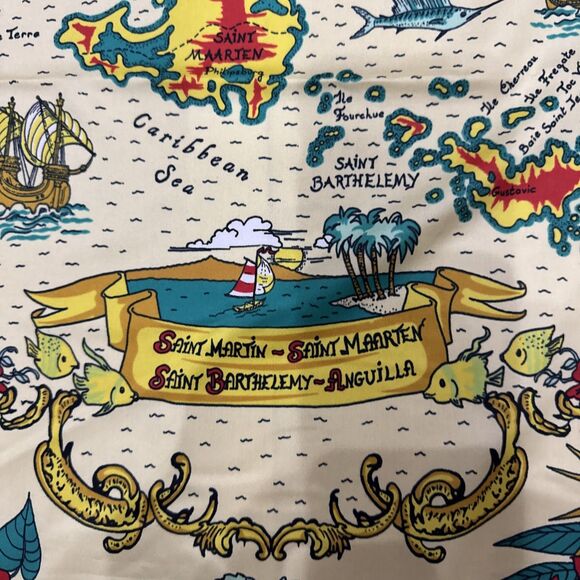 Italian made Scarf Caribbean Colorful Flowers Fruit St Martin Tropical - Picture 2 of 5